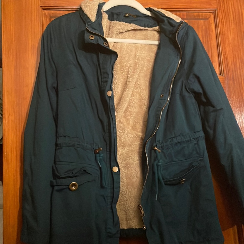 Teal coat with hood